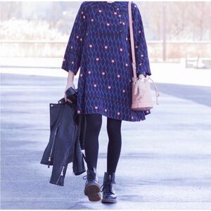 KENZO X H&M BLUE PATTERNED SILK Mini DRESS Sz 2